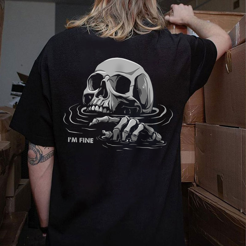 I'M FINE Drowning Skull Print Women's T-shirt